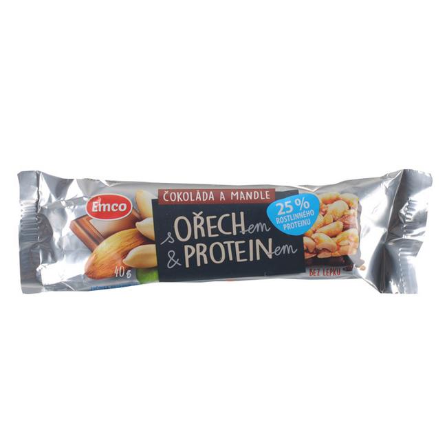 Emco Tyčinka Protein arašidová s čokoládou, mandľami a so sójovou bielkovinou 40 g - Klas