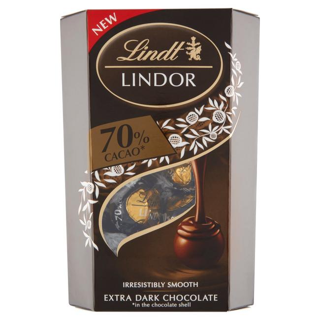 Lindt Lindor 70 % Extra horká čokoláda s jemnou krémovou náplňou 200 g - Klas