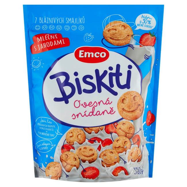 Emco Biskiti ovsené sušienky s mliečnou príchuťou a jahodami 350 g - Klas