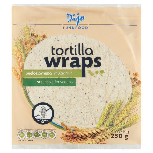 Dijo Tortilla pšeničné placky s pšeničnými otrubami a ľanovými semienkami 4 x 62,5 g - Klas