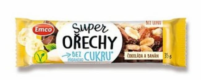 Emco SUPER Tyčinka orechy čokoláda a banán 35 g - Klas