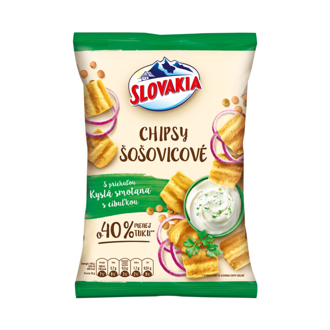 Slovakia šošovicové chipsy s príchuťou kyslá smotana s cibuľkou 65 g - Klas