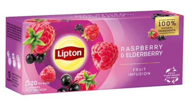 Lipton raspberry & elderberry ovocný čaj v nálevových vreckách 20 x 1,6 g - Klas