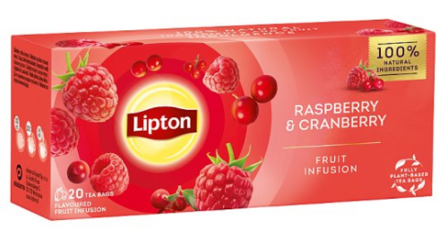 Lipton raspberry & cranberry ovocný čaj v nálevových vreckách 20 x 1,6 g - Klas