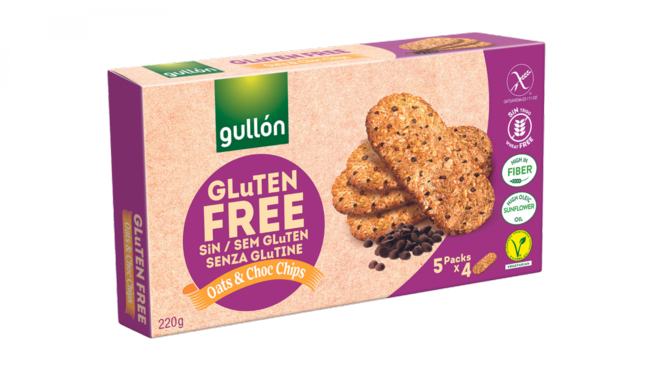 Gullón choco sin OATS & CHOCO chips ovsené bezgluténové sušienky s čokoládovými kúskami 220 g - Klas