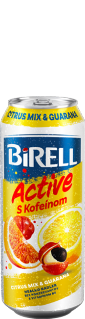 Birell Active Citrus mix guarana miešaný nealkoholický nápoj s kofeínom 500 ml plechovka - Klas