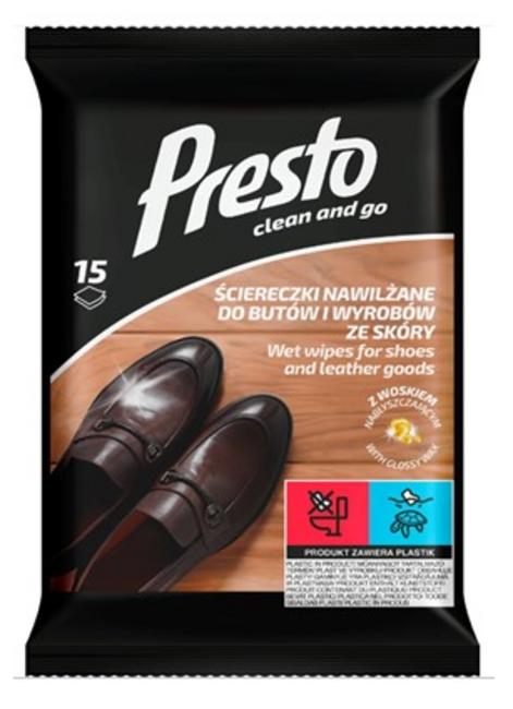 Presto Vlhčené obrúsky na obuv a kožený tovar 15 ks - Klas