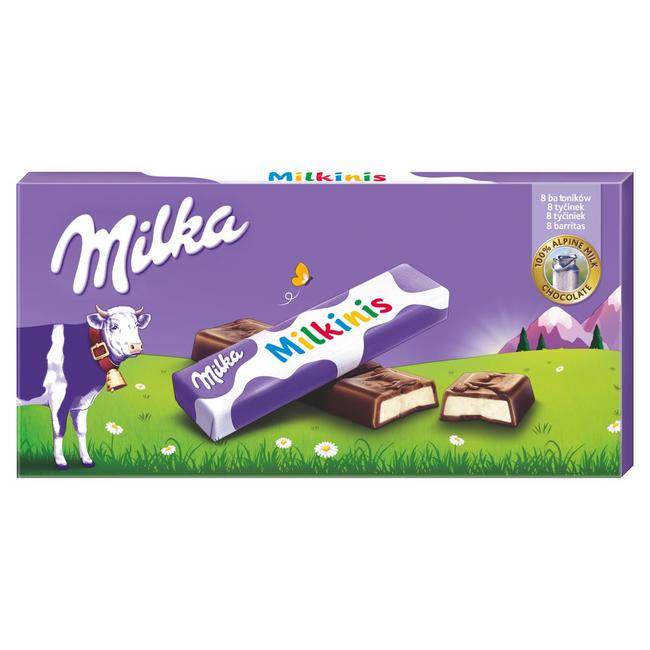 Milka Milkinis tyčinky z mliečnej čokolády z alpského mlieka s mliečnou náplňou 87,5 g - Klas