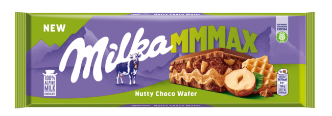 Milka Mmmax oplatka s lieskovoorieškovo-krémovou náplňou a kúskami jadier lieskových orechov 270 g - Klas