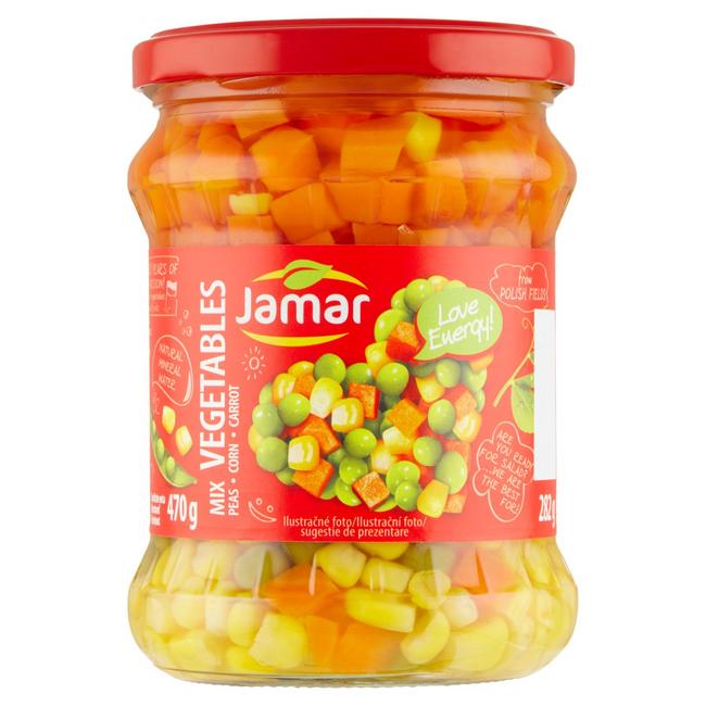 Jamar Zeleninová zmes hrášok s mrkvou a kukuricou v jemne slanom náleve 470g /p.p.282 g - Klas