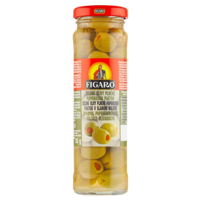 Figaro Zelené olivy plnené paprikovou pastou v slanom náleve 142g pevný podiel 85g - Klas