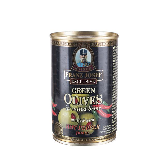 Franz Josef Exclusive Zelené olivy plnené pálivou papričkovou pastou v slanom náleve 300 g - Klas