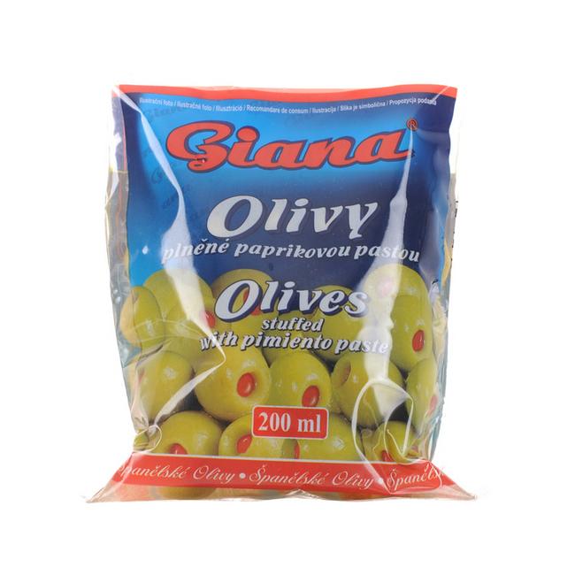 GIANA Olivy zelené plnené paprikovou pastou v slanom náleve 195 g - Klas