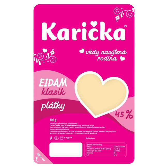 Karička Eidam 45% plátky klasik 100 g - Klas