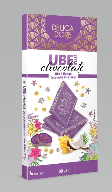 Delice Dore Ube biela čokoláda s mangom,kokosom a oufovanou ryžou  90g - Klas