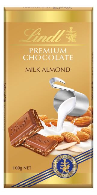 Lindt Gold Premium Chocolate mliečna čokoláda s mandľami 100 g - Klas